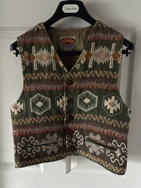 1990s Vintage Paragraff Southwestern Tapestry Vest Boho Western Size S